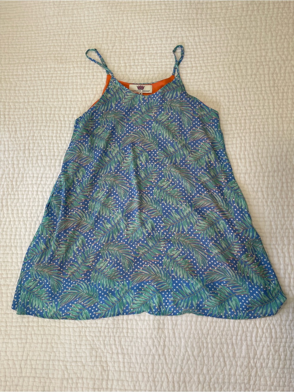 Jadelynn Brooke Blue Tropical Leaf Mini Dress with Green Accents